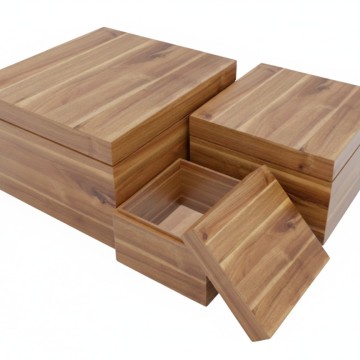 3pc Acacia Wood Lidded Storage Bins - Versatile Home Organizers